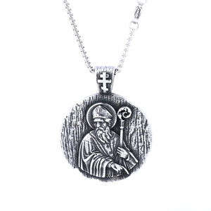 Vintage religious saint portrait pendant necklace in antique silver stainless steel