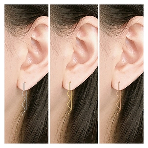 Minimalist S925 sterling silver wave threader earrings in silver gold and rose gold