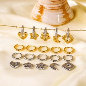 Boucles D'Oreilles Créoles Acier Inoxydable Charmes Détachables Cœur Étoile Lune Fleur Géométrique Plaqué Or 18K Bijoux Femmes