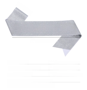 Detailed view of Birthday Girl sash size specifications and silver glitter fabric texture