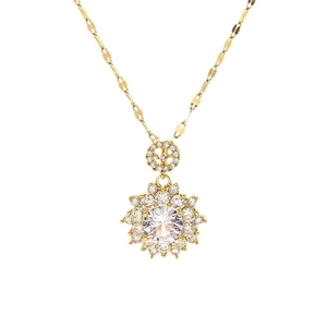 Elegant gold flower necklace with luxury zircon sunflower pendant and sparkling crystals
