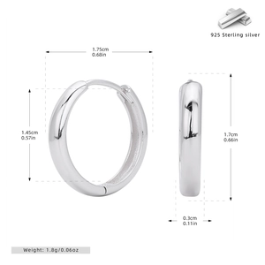 Detailed view of 925 sterling silver hoop earrings with precise size measurements