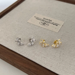 925 Sterling Silver Butterfly Stud Earrings For Women Elegant Geometric Rhinestone Inlaid Ear Piercing Jewelry Gold Silver
