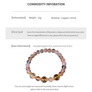 Detail view of natural Citrine bead bracelet with copper spacers and technical specifications