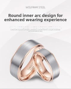 Macro shot of brushed tungsten ring with rose gold polished interior and inner arc design
