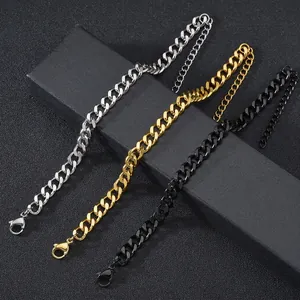 Cuban Link Bracelet Stainless Steel Curb Chain Minimalist Hip Hop Jewelry For Men Women Lobster Clasp
