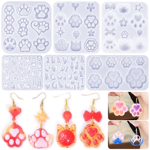 Cat Paw Silicone Mold For DIY Resin Earring Pendant Jewelry Making Tool Heart Fish Bone Transparent