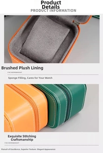 Detail of PU leather watch case showing lychee texture and contrasting stitch detail