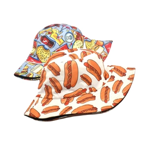 Chapeau bob réversible avec imprimés fast-food de hot-dogs et burgers pour protection solaire