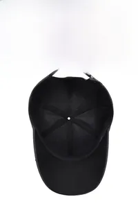 Detail view of the breathable mesh lining and reinforced seams inside the black outdoor cap
