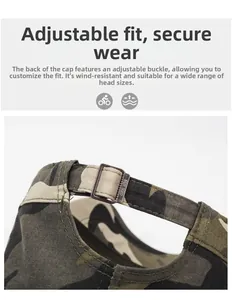 Vue détaillée de la boucle en métal réglable sur une casquette militaire camouflage
