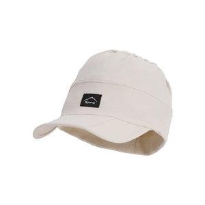 Beige foldable ponytail sun hat with breathable top and Sport logo for outdoor use