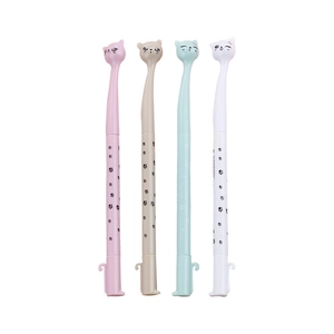 Set of four cute cartoon cat gel pens in pastel pink, beige, mint green, and white colors