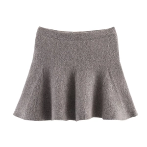 Women's knitted bomber jacket and A-line skirt set in grey textured melange fabric
