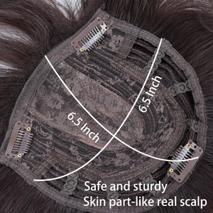 Deep brown long straight hair topper with 6.5x6.5 inch breathable mesh and 3 clips