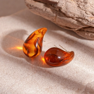 Boucles D'oreilles Goutte Résine Alliage Avec Tige En Argent Style Maillard Rétro Élégant Marron Femmes