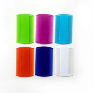 Double-sided plastic flea comb for pet grooming in six vibrant assorted colors