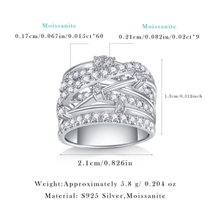 Detailed view of S925 silver moissanite ring with multi-layer crisscross design