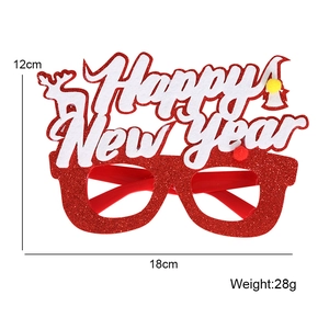 Red glitter Christmas party glasses with Happy New Year antlers and size dimensions