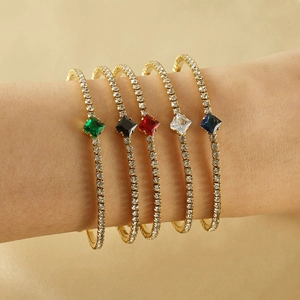 18k gold plated titanium steel bracelets set with colorful square zircon gemstones