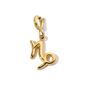 Detailed view of the gold Capricorn zodiac charm with polished stainless steel finish