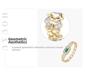 Detailed macro view of an emerald-cut green gemstone with pavé zircon geometry