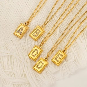 Gold plated square letter pendants A-E with cubic zirconia on dainty link chains