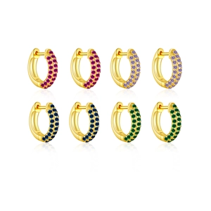 Vintage 925 Sterling Silver 18K Gold Plated Hoop Earrings Three Row Pavé Rhinestone Huggie Earrings For Women Jewelry