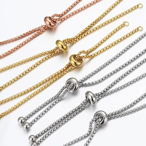 Adjustable 18k gold plated stainless steel box chains with sliding beads in three colors