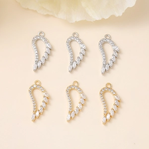 Golden and silver angel wing pendants with cubic zirconia for DIY jewelry making