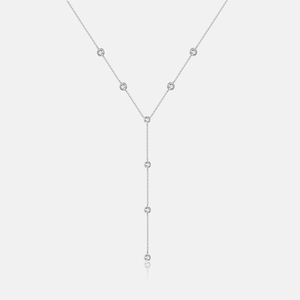 Detailed macro view of S925 silver Y-shaped tassel necklace with sparkling round zircons