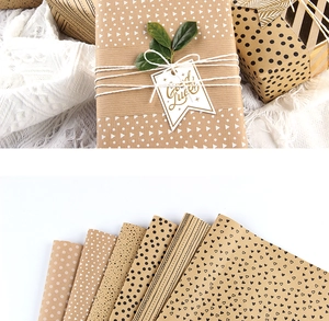 Detail showing eco-friendly brown kraft paper wrapping rolls with geometric heart patterns