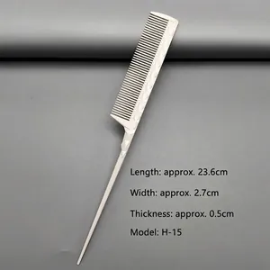 Detail view of cream tail comb with geometric texture and 23.6cm length measurement