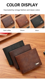 Détails des portefeuilles pliants pour hommes en cuir noir, marron et café foncé