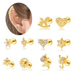 Internes Gewinde Labret Piercing F136 Titan Legierung Herz Blume Zirkonia Ohrknorpel Schmuck Für Damen Herren