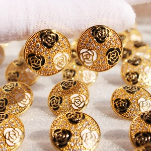 Round Camellia Flower Earrings Enamel Micro Zircon Brass Gold Plated With 925 Sterling Silver Earring Post French Vintage