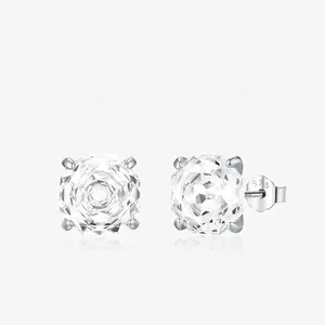 Simple Elegant Stud Earrings With 925 Sterling Silver Earring Post Square Radiant Cut Clear Zircon Romantic Style Women