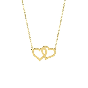 Elegant S925 sterling silver interlocking double heart necklace in a polished gold finish