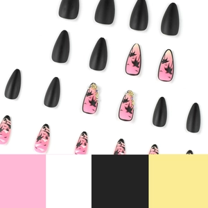 Matte black and sunset gradient press-on nails with palm trees and seashell charms
