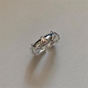 Minimalist 925 Sterling Silver Ring Geometric Triangular Ridge Wave Pattern Open Adjustable Finger Jewelry For Women