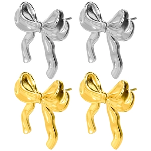 304 stainless steel bow knot stud earrings in polished gold and silver finishes
