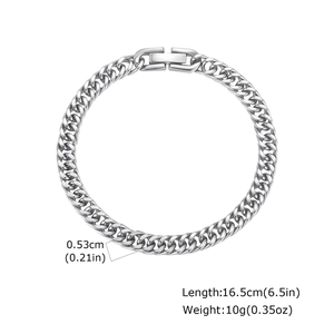 Détail d'un bracelet gourmette argenté en acier inoxydable avec dimensions et poids