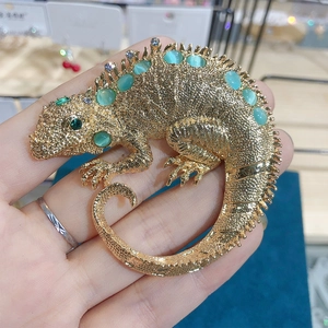 Chameleon Lizard Brooch Alloy Cat's Eye Stone Rhinestone Vintage Retro Animal Suit Coat Lapel Pin For Women Men