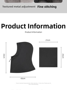 Detailed size chart for the winter hooded thermal face mask and neck gaiter accessory