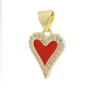 Elegant gold heart pendant with red inlay and clear crystal border for jewelry DIY