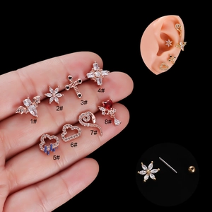 Stainless steel stud earring set with various crystal charms and screw ball backing