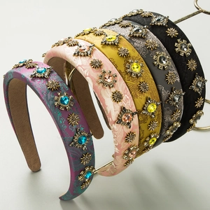 Cerchietto Largo Barocco Vintage Gioielli Strass Imbottito Elegante Tessuto Accessori Capelli Per Donne