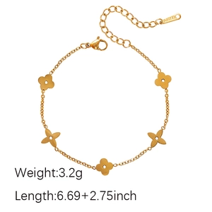 Detail of 18K gold-plated titanium steel flower bracelet showing size and S.STEEL hallmark