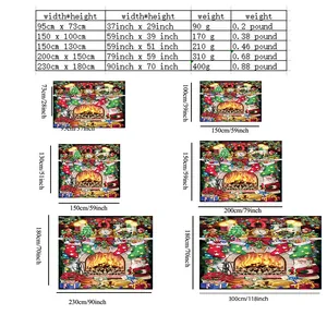 Size chart showing various dimensions and weights for the Christmas fireplace tapestry