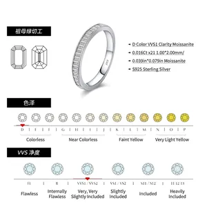 S925 sterling silver ring with emerald cut D-color VVS1 moissanite stones in a row